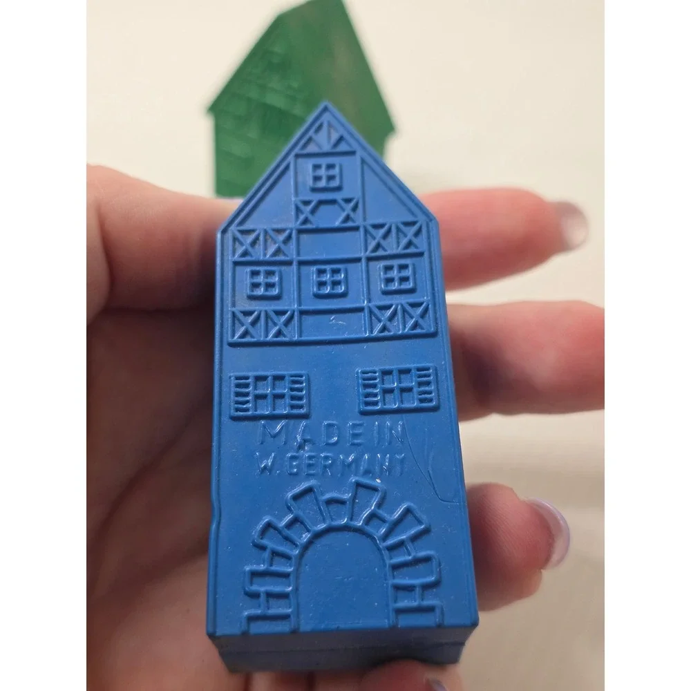 Vintage German Rubber Toy Village Buildings Lot 3 Made‎ in Germany